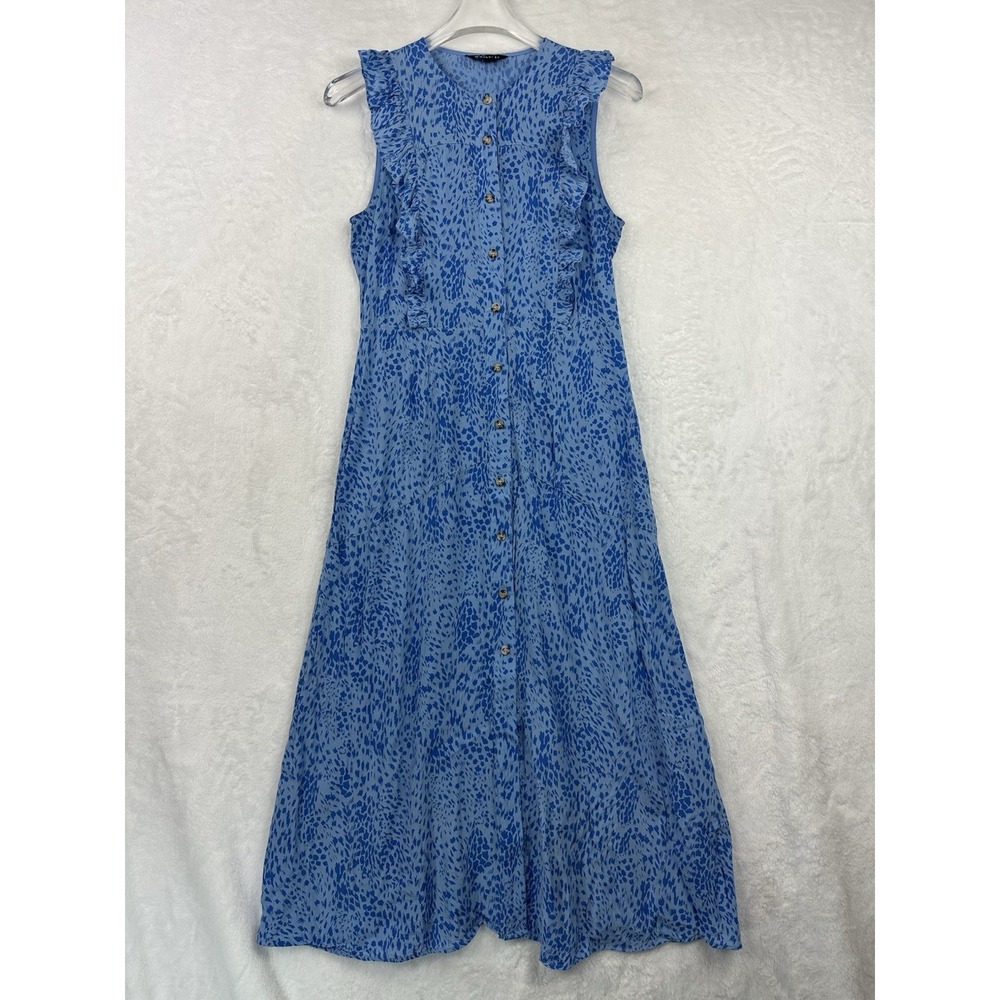 Whistles Womens 6 Lively Animal Frill Midi Sleeveless Blue Pockets Ruffle